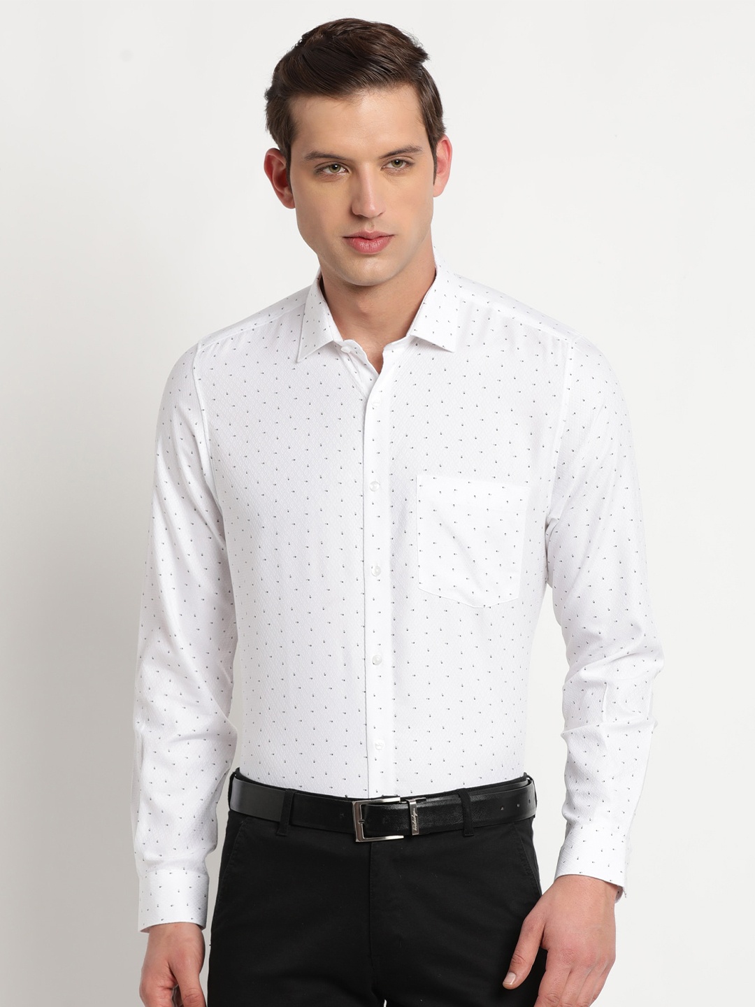 

Turtle Micro Ditsy Printed Slim Fit Cotton Formal Shirt, White