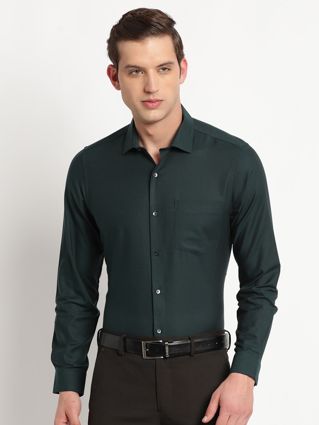 

Turtle Spread Collar Pure Cotton Slim Fit Formal Shirt, Green