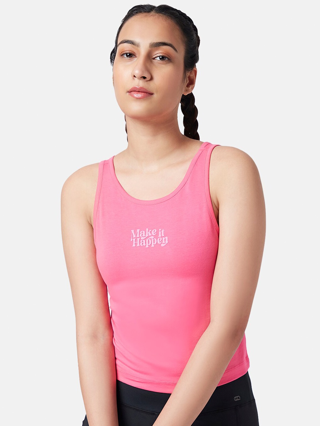 

Ajile by Pantaloons Typography Printed Sleeveless Cotton Top, Pink