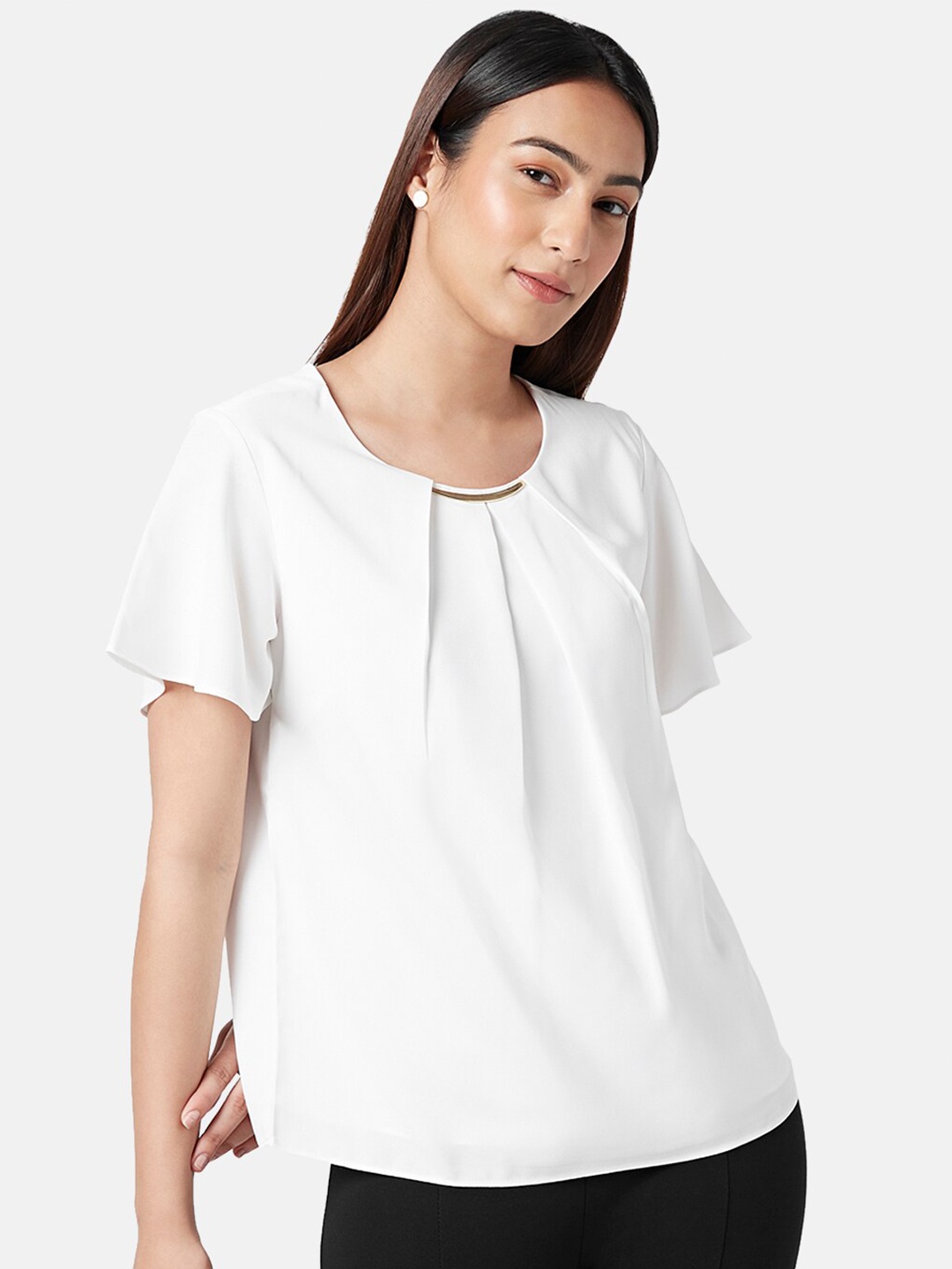

Annabelle by Pantaloons Flared Sleeves Pleated Top, White