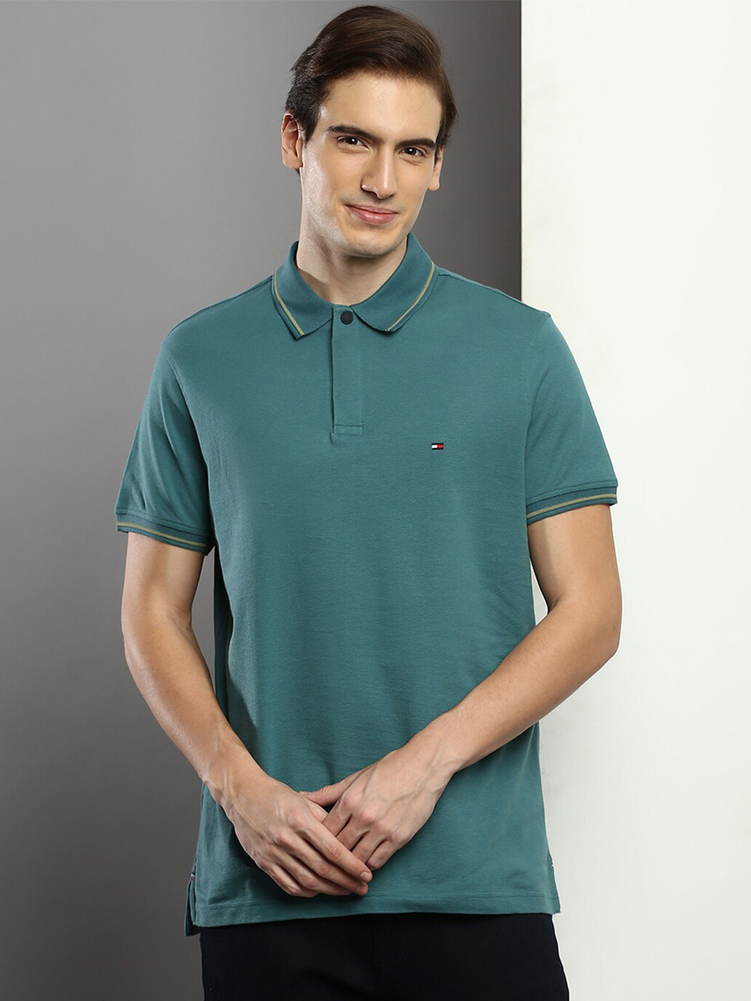

Tommy Hilfiger Polo Collar Pure Cotton T-shirt, Teal