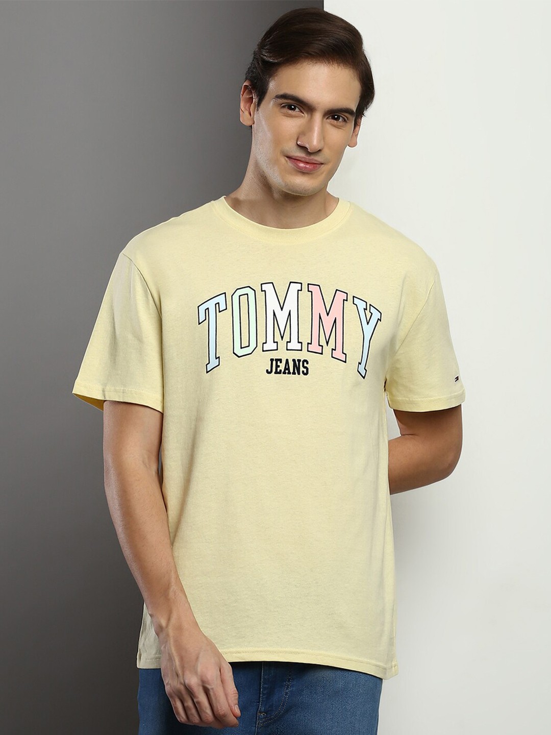 

Tommy Hilfiger Brand Logo Printed Cotton T-shirt, Yellow