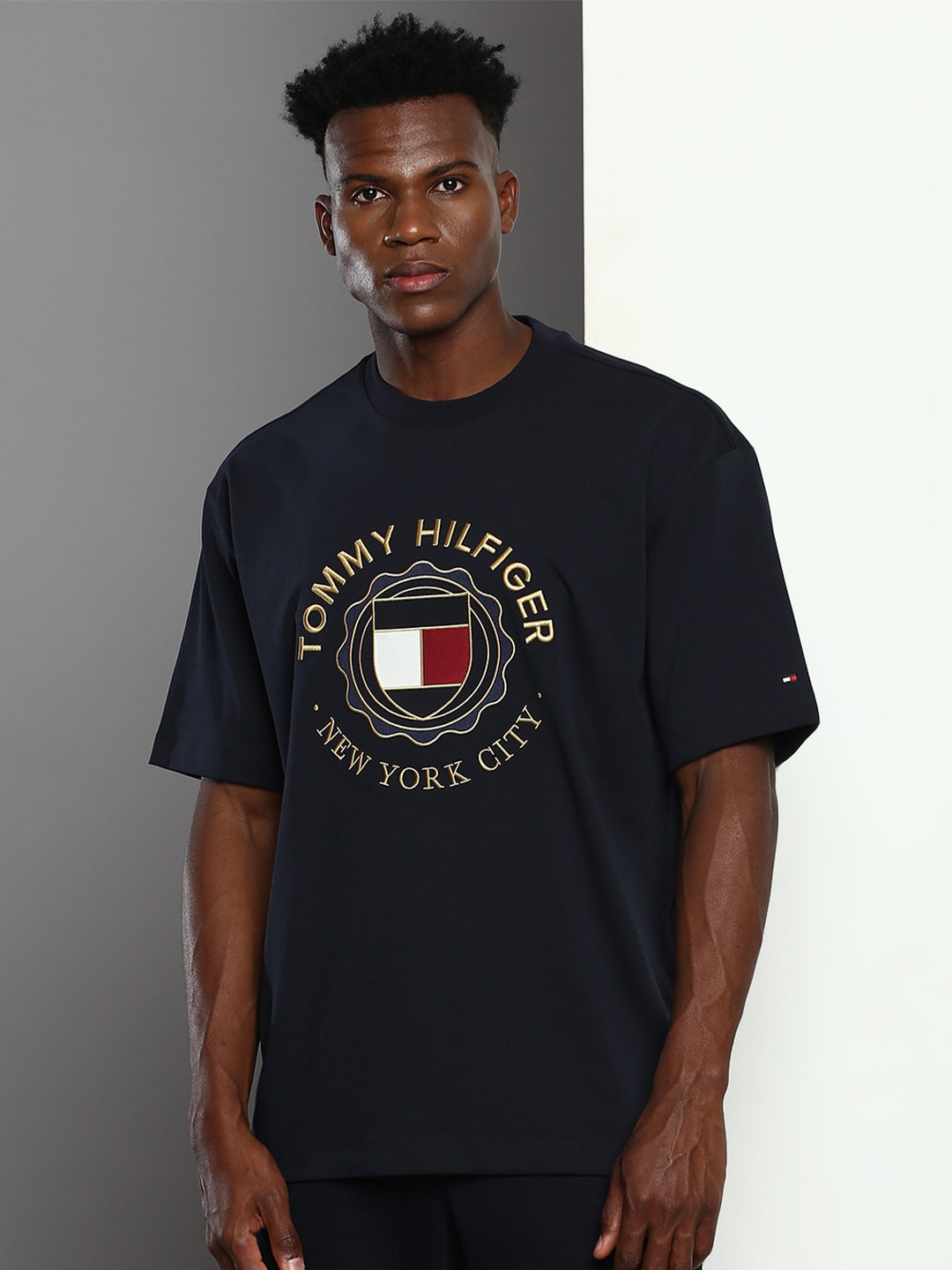 Tommy Hilfiger Typography Printed Pure Cotton T-shirt, Navy blue
