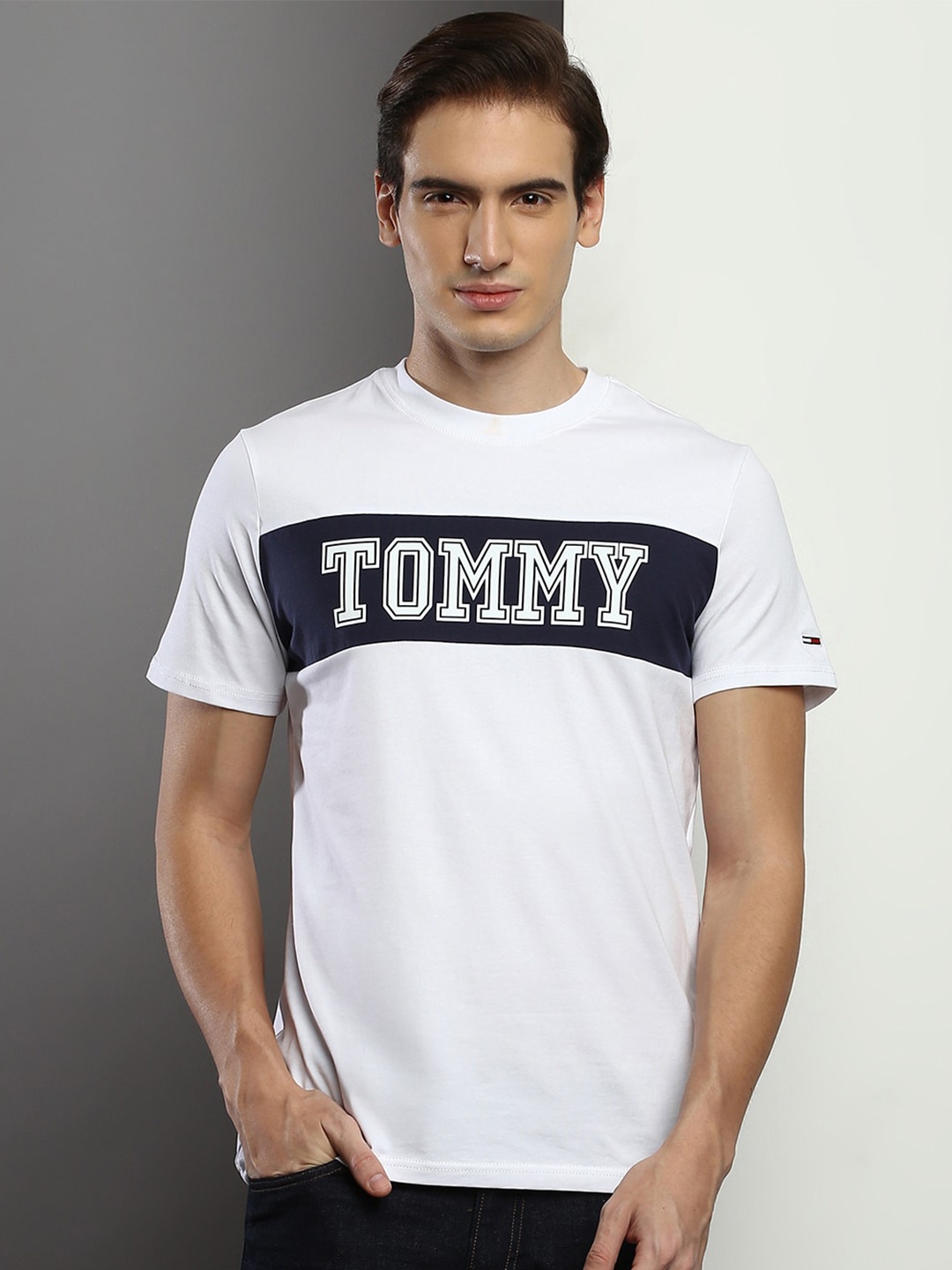 

Tommy Hilfiger Typography Printed Round Neck Slim Fit T-shirt, White