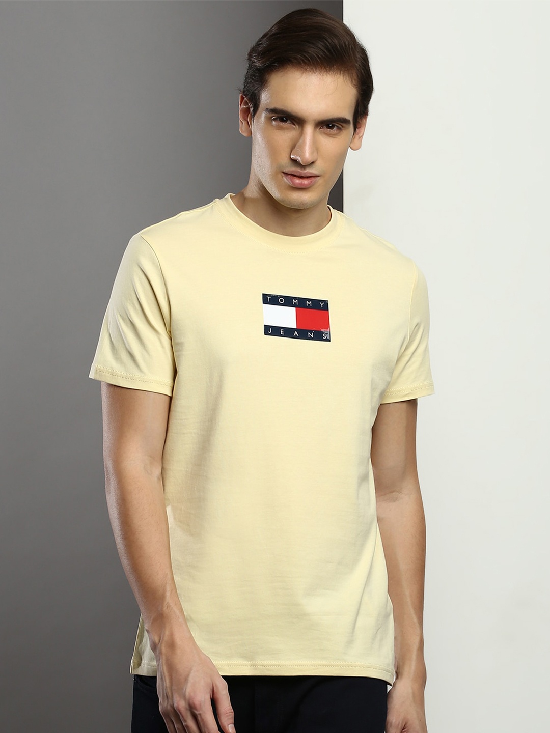 Tommy Hilfiger Brand Logo Printed Slim Fit T-shirt, Yellow