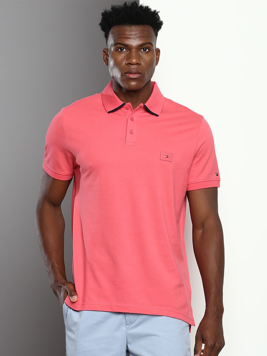 

Tommy Hilfiger Men Reg Polo Collar Regular Fit Cotton T-shirt, Pink