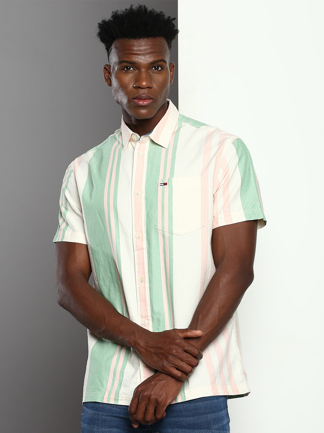 

Tommy Hilfiger Classic Vertical Stripes Striped Pure Cotton Casual Shirt, Green