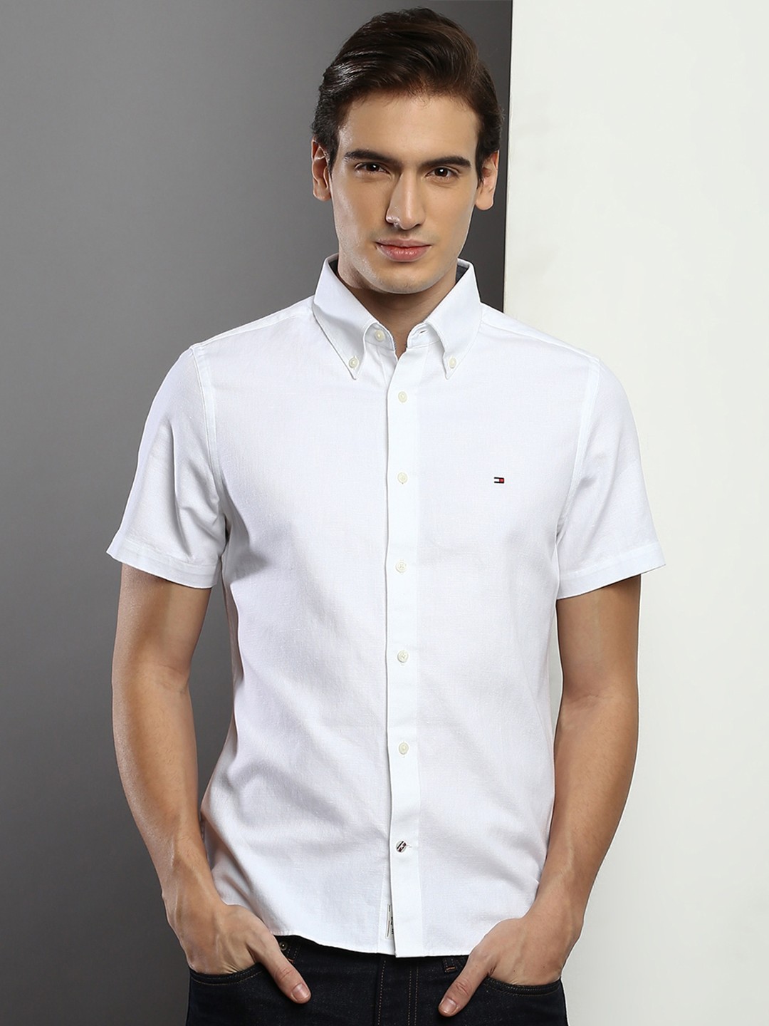

Tommy Hilfiger Slim Fit Cotton Linen Casual Shirt, White