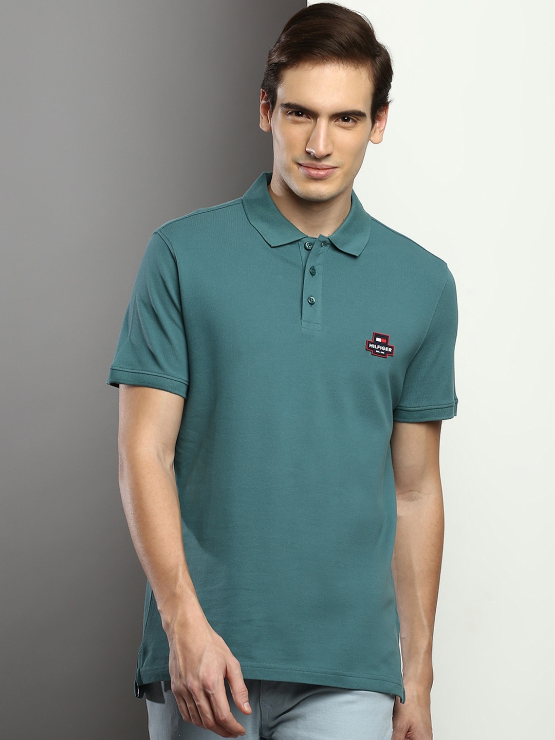 

Tommy Hilfiger Men Reg Polo Collar Regular Fit T-shirt, Teal