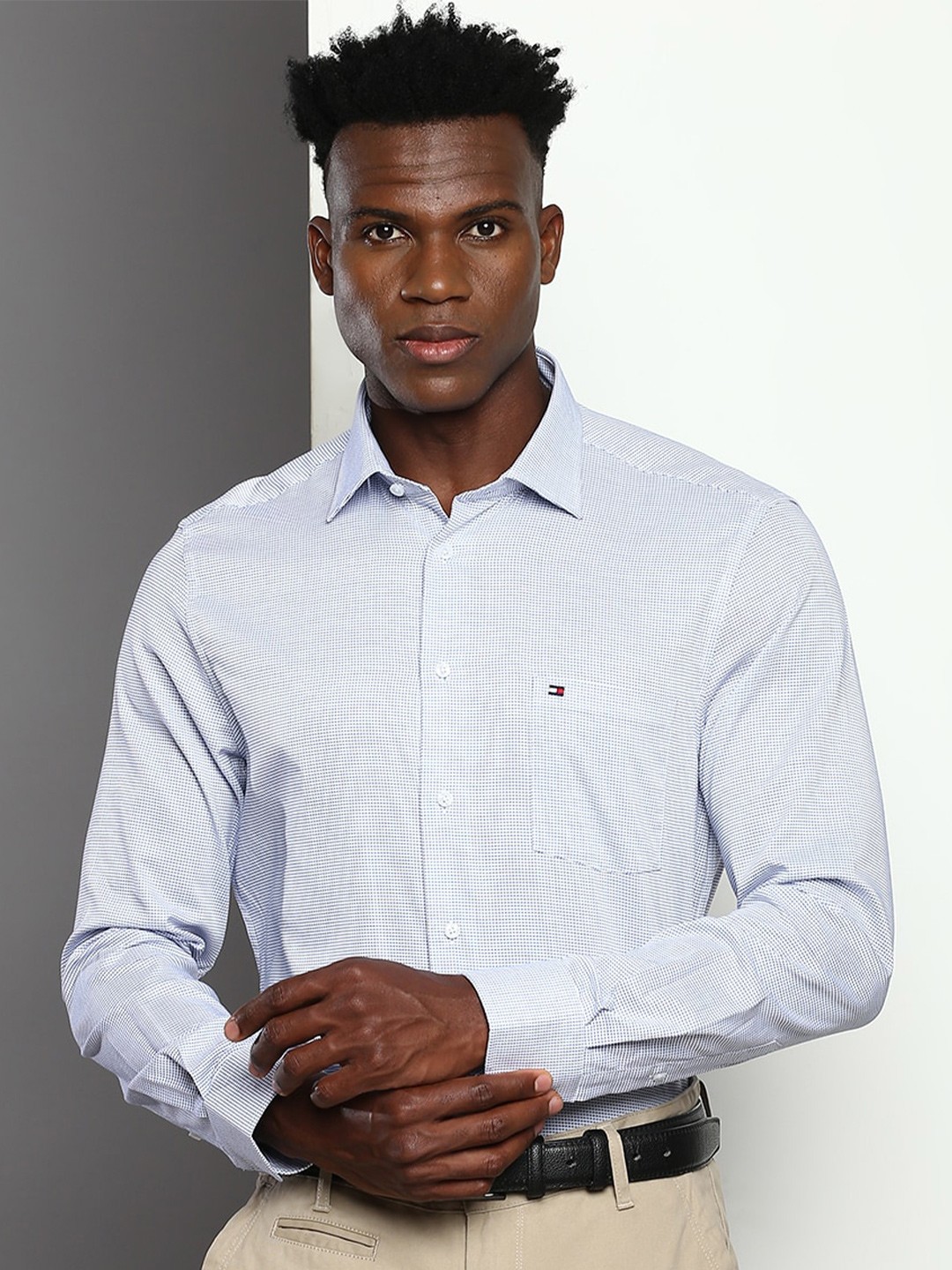 

Tommy Hilfiger Micro Ditsy Printed Pure Cotton Formal Shirt, Blue