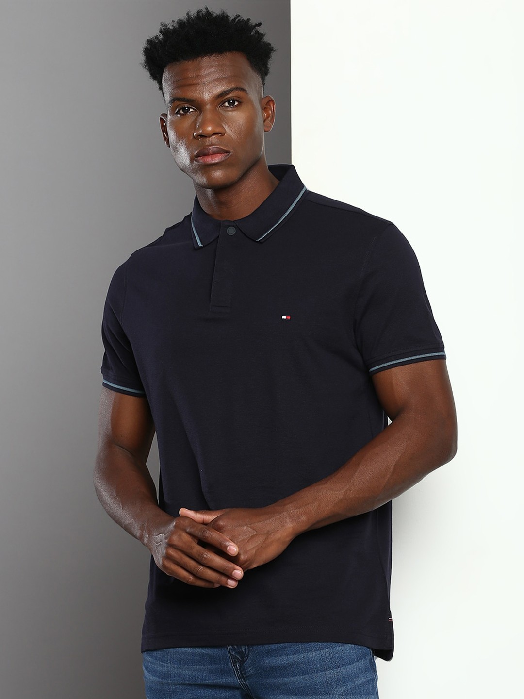 

Tommy Hilfiger Men Polo Collar Regular Fit Cotton T-shirt, Navy blue