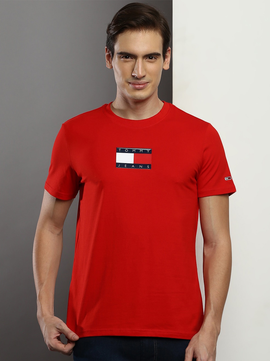 

Tommy Hilfiger Round Neck Logo Printed Slim Fit T-shirt, Red