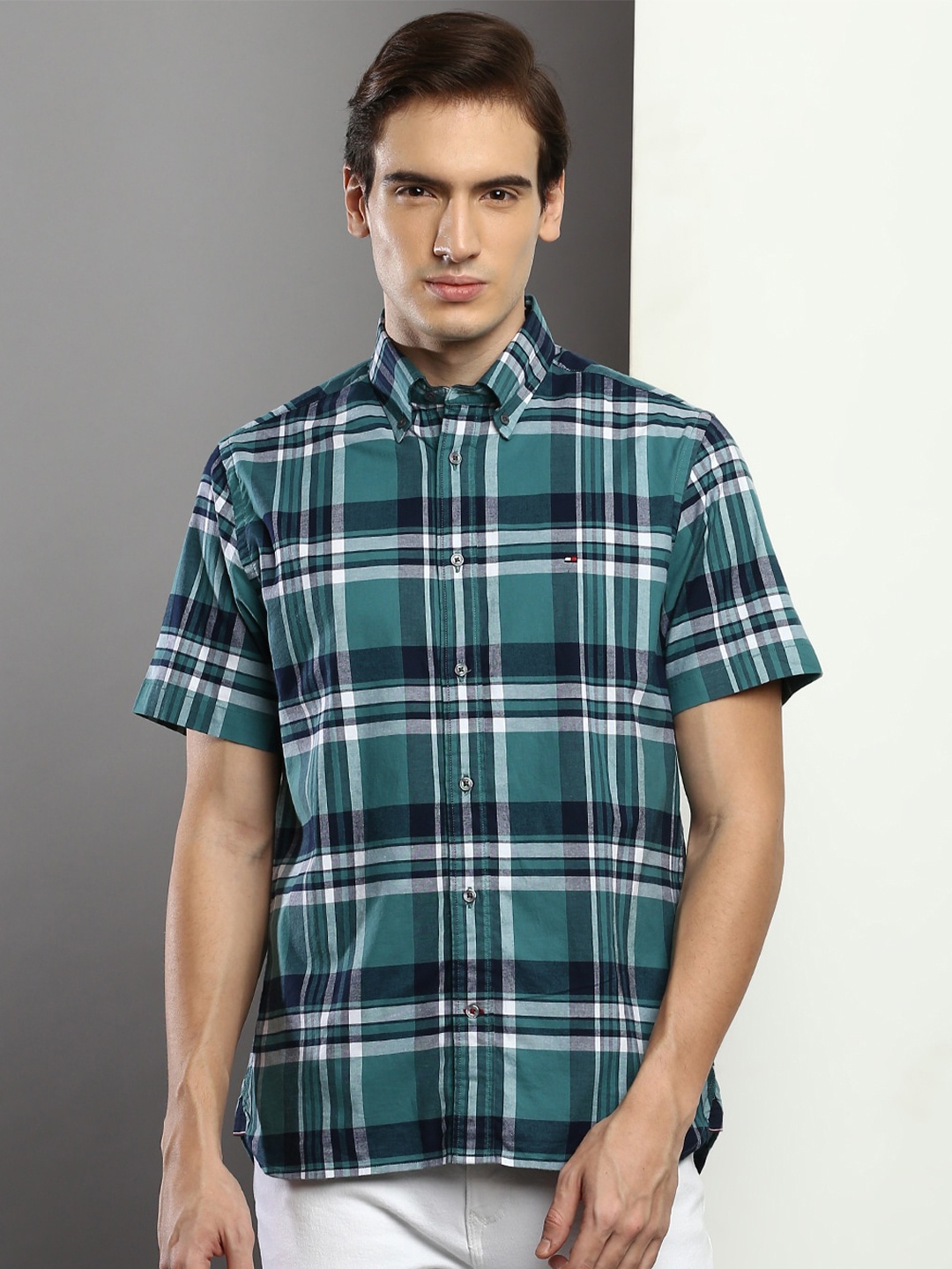 

Tommy Hilfiger Tartan Checks Checked Oxford Casual Shirt, Green