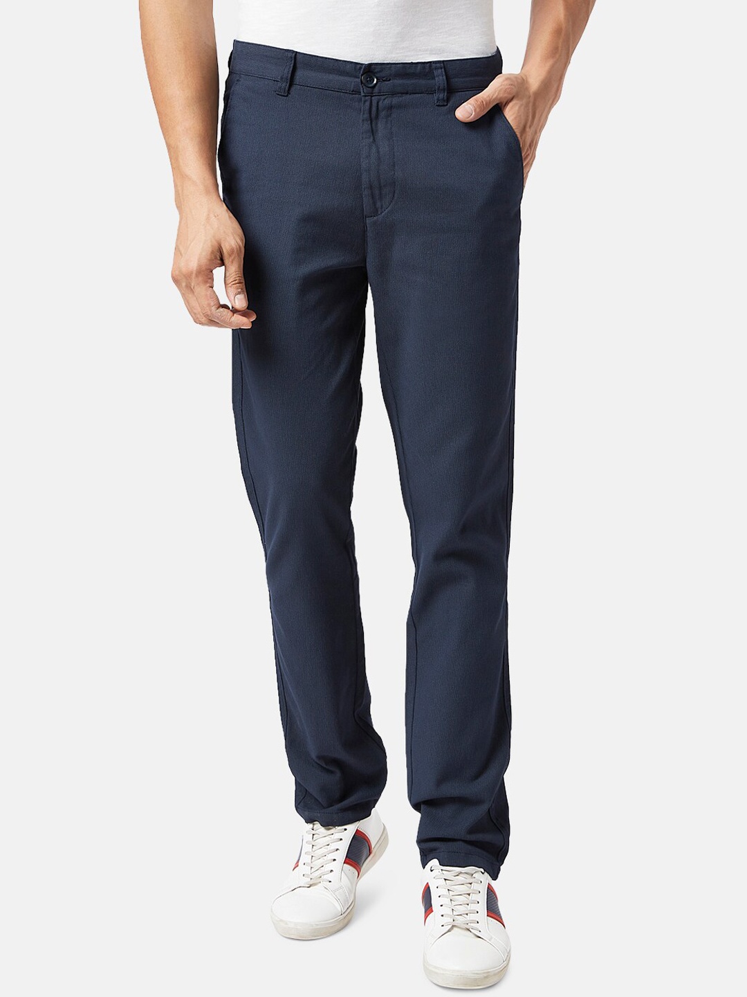 

BYFORD by Pantaloons Men Regular Fit Mid-Rise Cotton Trousers, Navy blue