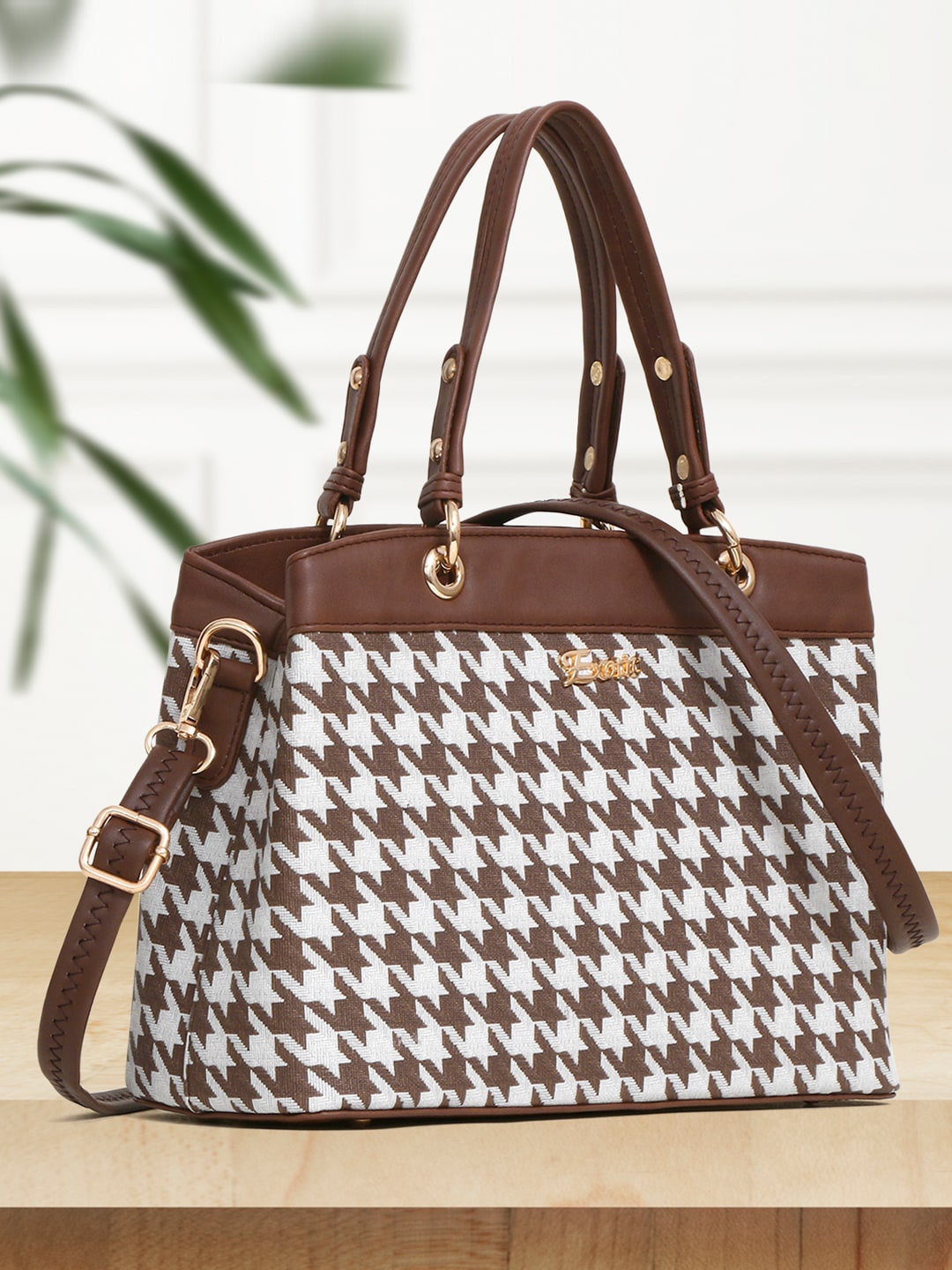 

Exotic Geometric PU Water Resistant Oversized Structured Handheld Bag, Brown