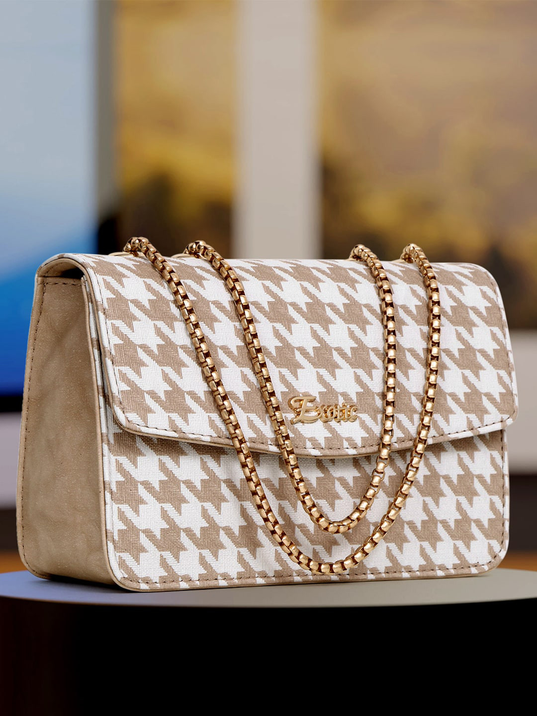 

Exotic Printed PU Water Resistant Structured Sling Bag, Cream