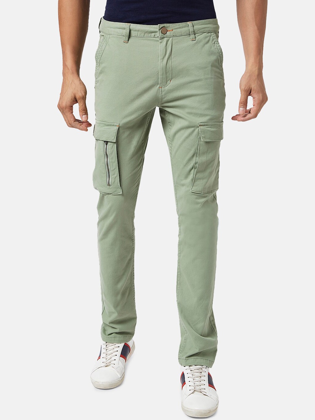 

Urban Ranger by pantaloons Men Slim Fit Mid-Rise Cotton Cargos, Green