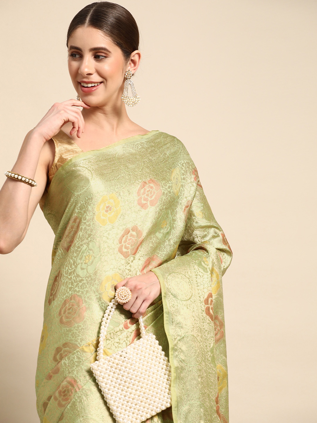 

Mitera Ethnic Motifs Zari Organza Kanjeevaram Saree, Green