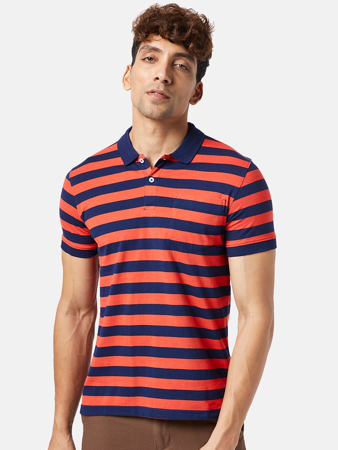 

BYFORD by Pantaloons Striped Polo Collar Slim Fit T-shirt, Red