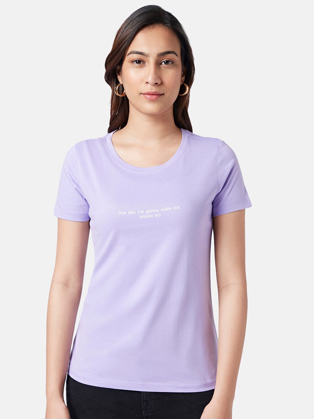 

Honey by Pantaloons Typography Printed Cotton T-shirt, Lavender