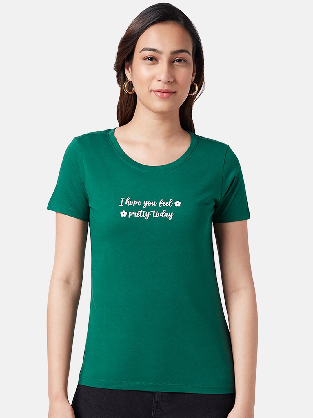 

Honey by Pantaloons Typography Printed Cotton T-shirt, Green