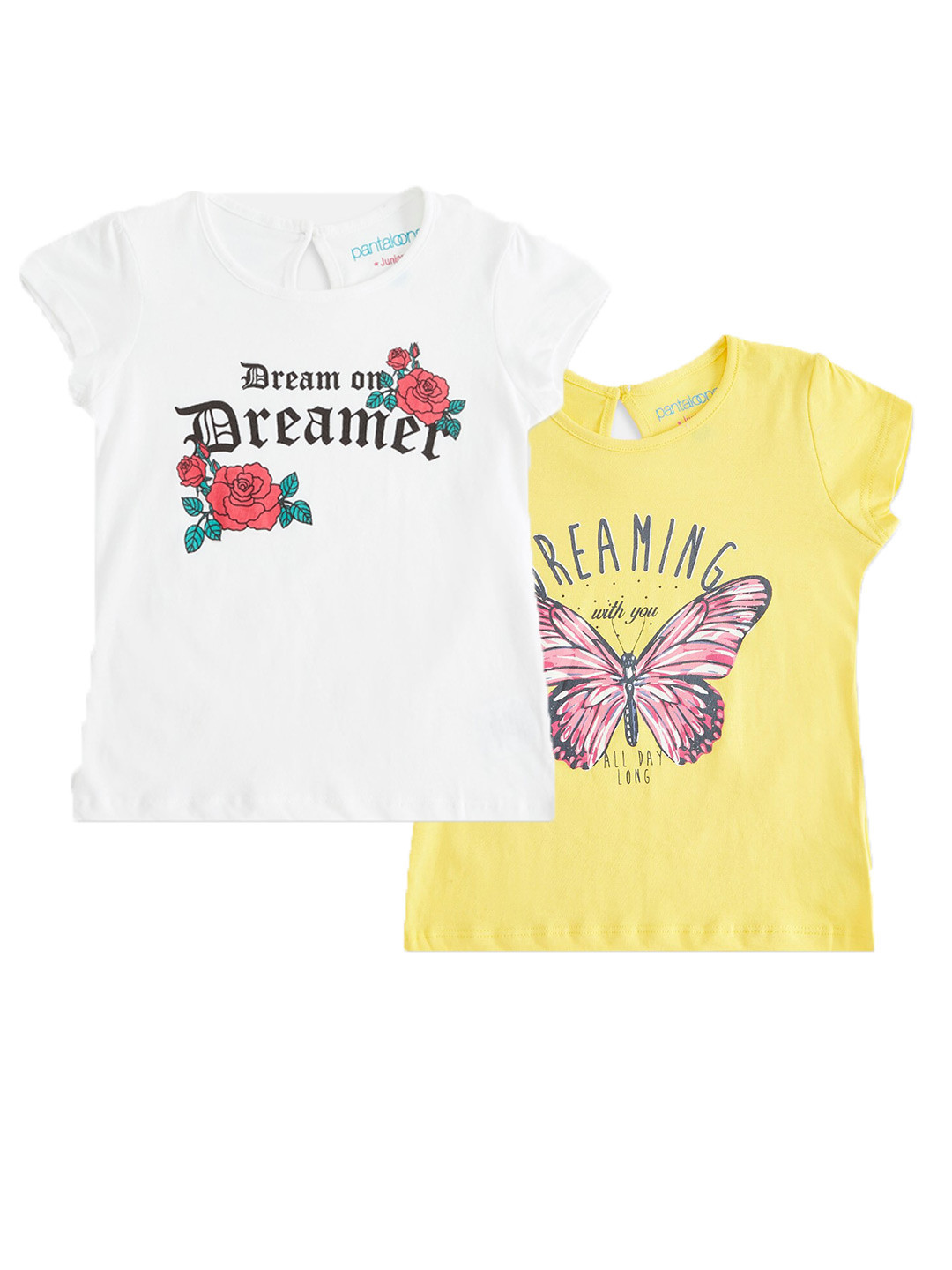 

Pantaloons Junior Girls Pack Of 2 Typography Printed Cotton T-shirt, Multi