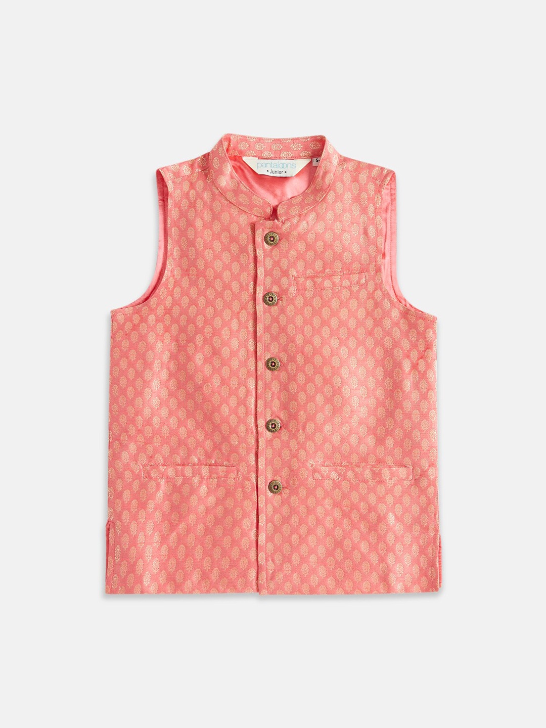 

indus route by Pantaloons Ethnic Motifs Woven Design Waistcoat, Coral