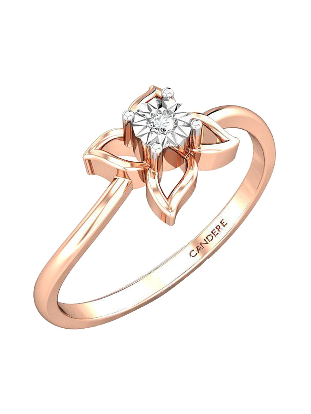 

CANDERE A KALYAN JEWELLERS COMPANY 18K BIS Hallmark Rose Gold & Certified Floral Motif Diamond Studded Finger Ring