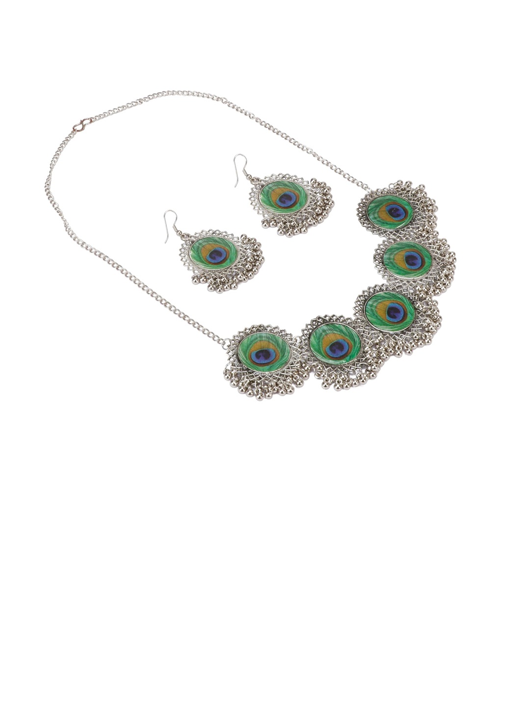 

PRASUB Silver-Plated Stone Beaded Peacock Choker Jewellery Set, Green