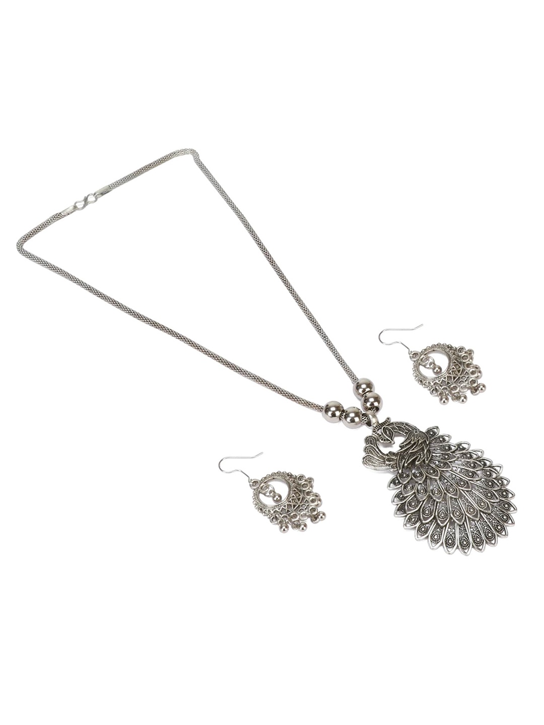 

PRASUB Silver-Plated Stone Beaded Peacock Jewellery set