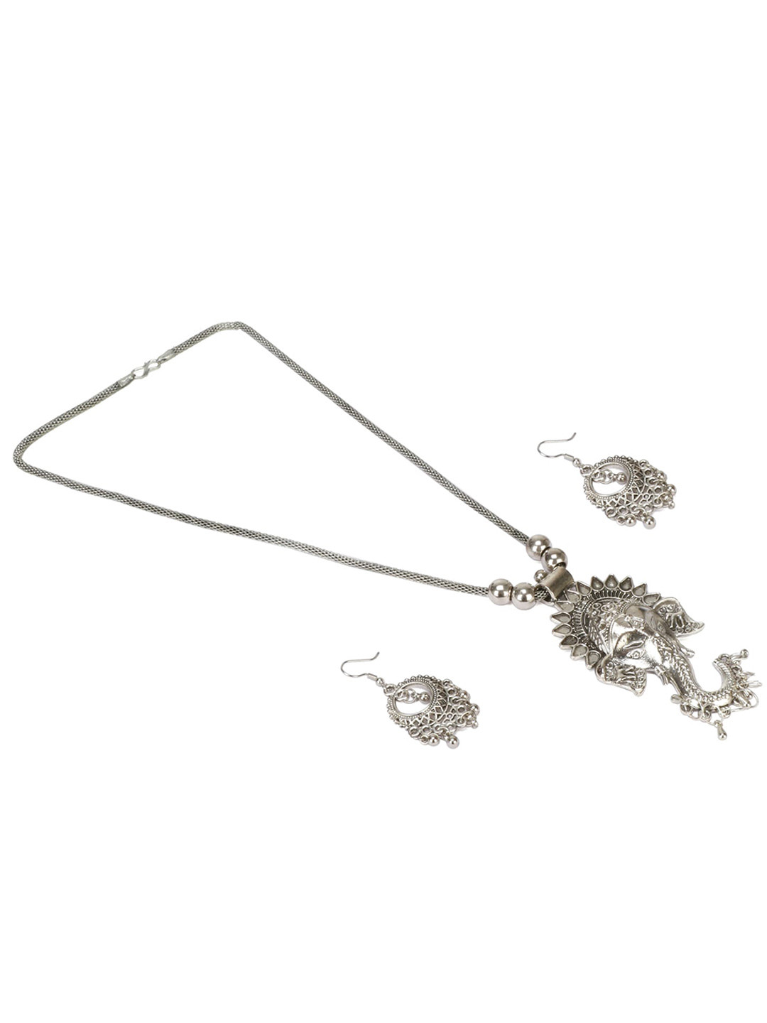 

PRASUB Silver-Plated Stone Beaded Temple Jewellery set