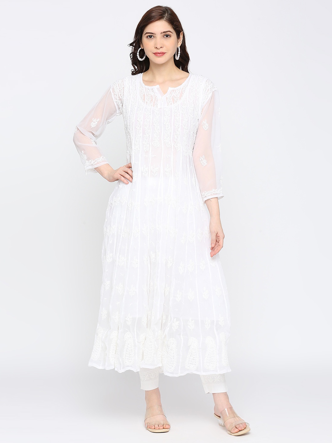 

Indiankala4u Floral Embroidered Georgette Anarkali Kurta, White