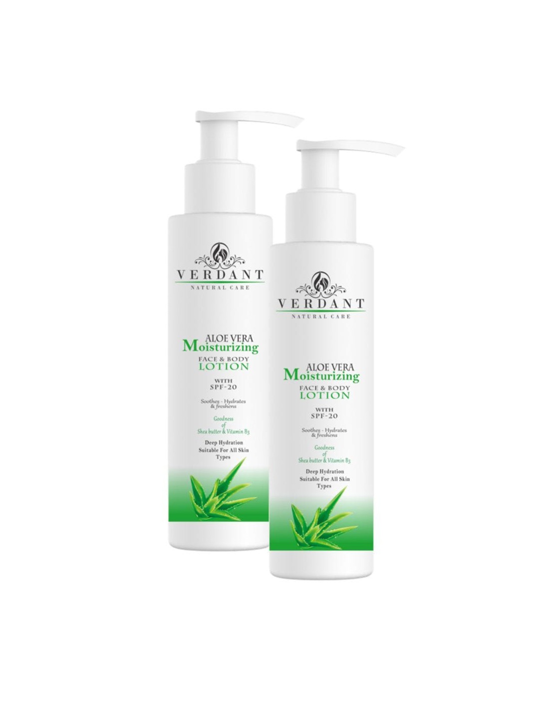 

Verdant Natural Set Of 2 Aloe Vera Moisturizing Body Lotion with SPF20- 200 ml Each, Na