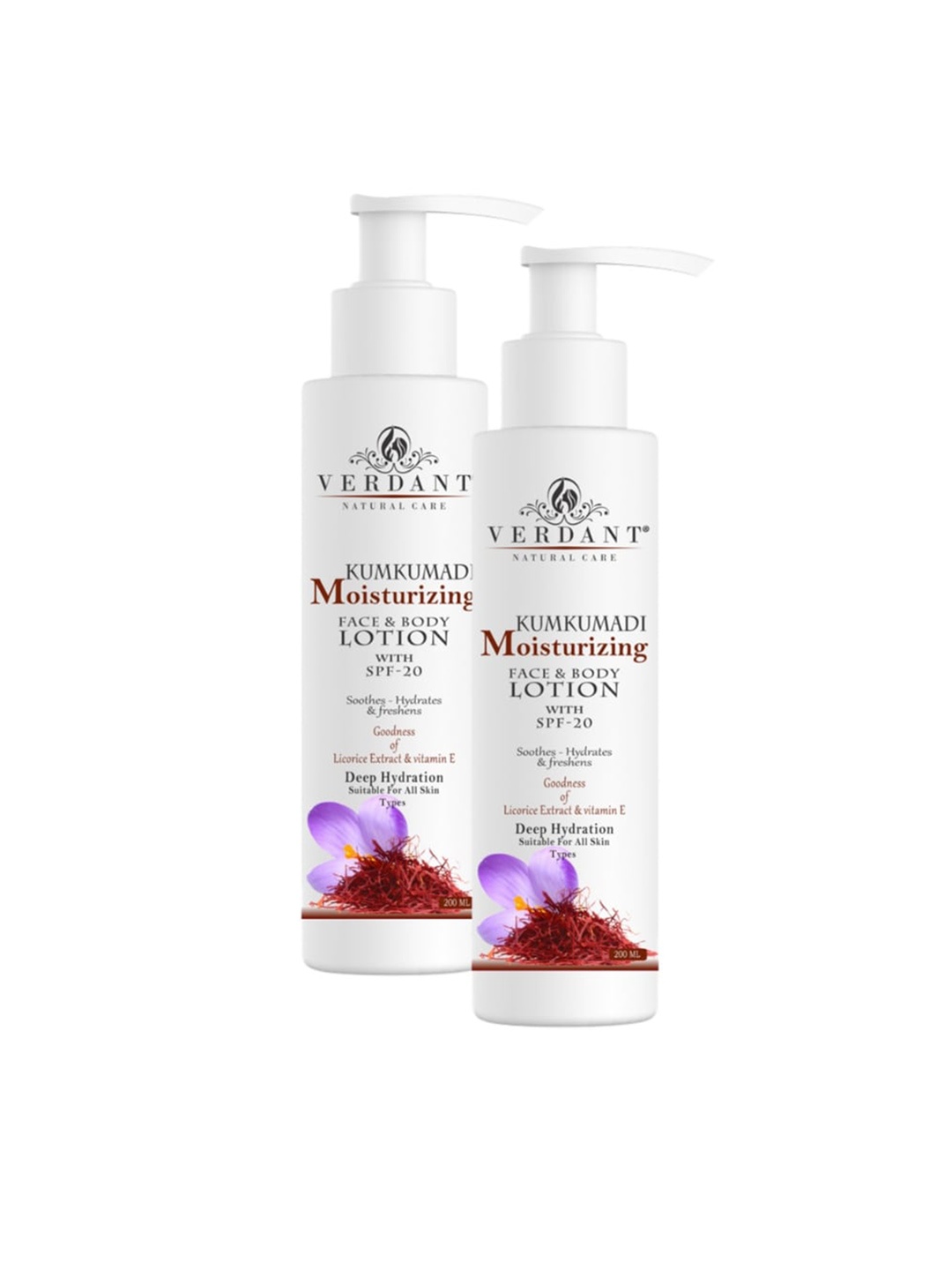 

Verdant Natural Care Set Of 2 Kumkumadi Moisturizer Body Lotion with SPF 20 - 200 ml Each, White