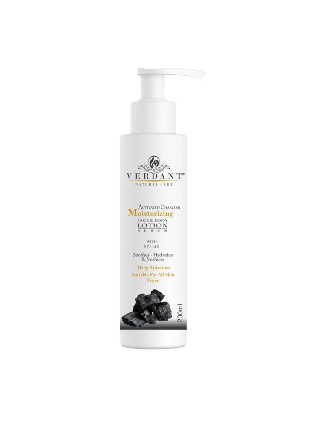 

Verdant Natural Care SPF 20 Activated Charcoal Moisturizing Face & Body Lotion-200ml, White