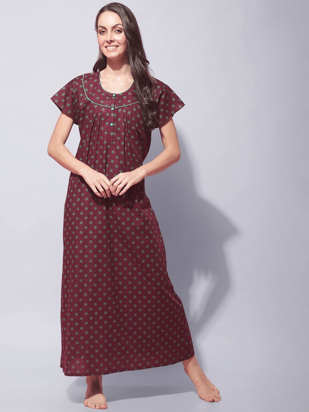 

Secret Wish Floral Printed Pure Cotton Maxi Nightdress, Burgundy