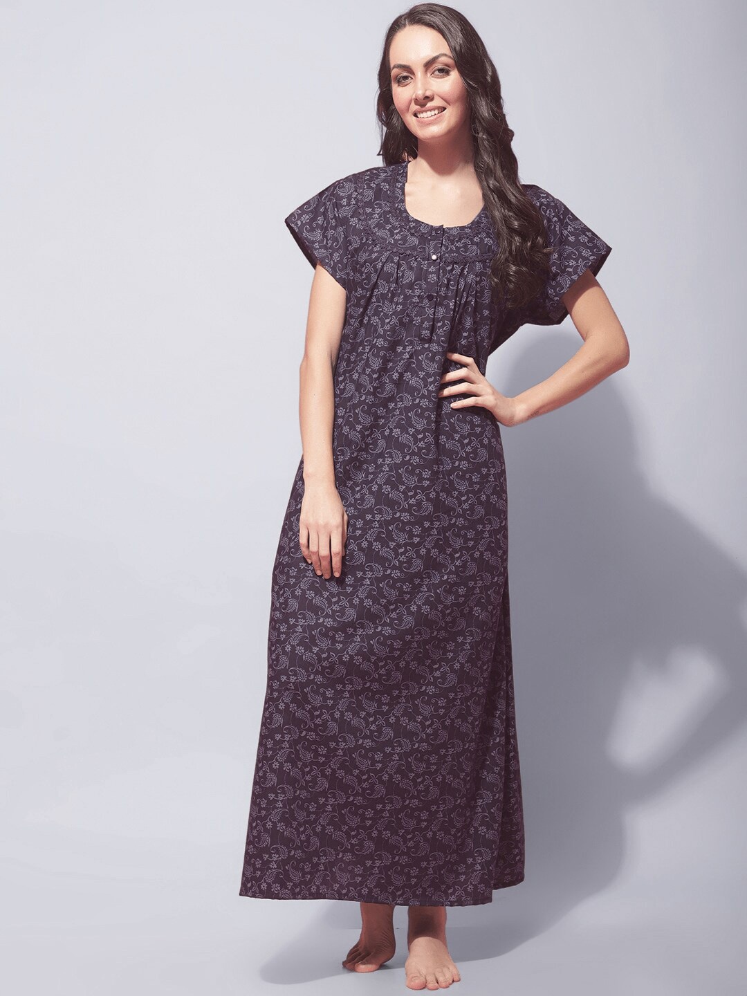

Secret Wish Floral Printed Pure Cotton Maxi Nightdress, Black