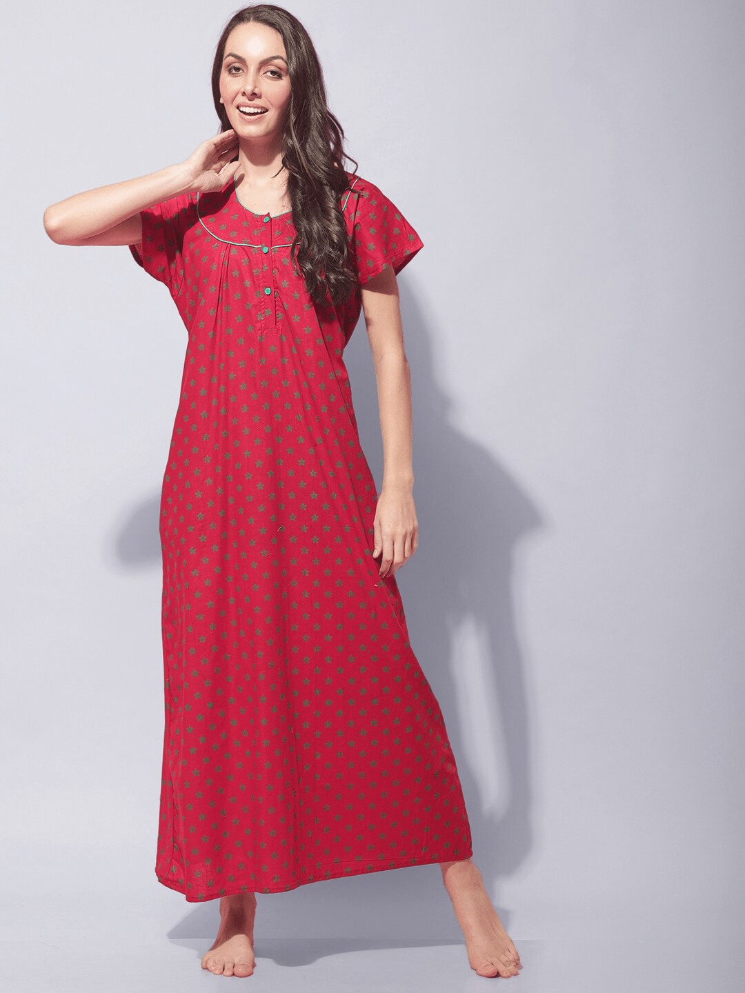 

Secret Wish Floral Printed Pure Cotton Maxi Nightdress, Red