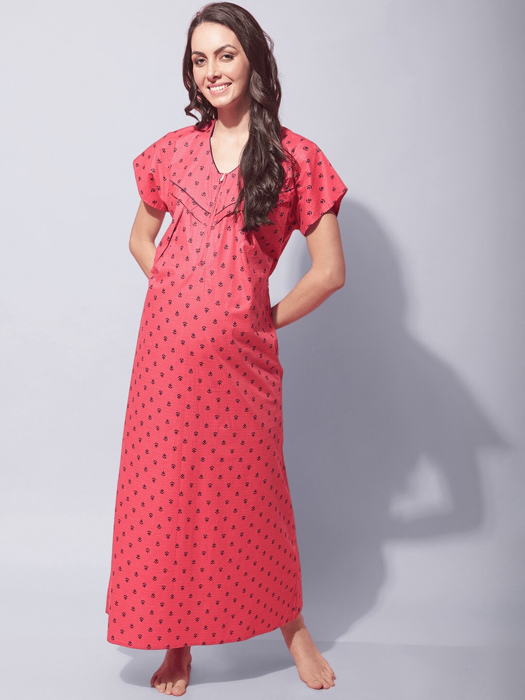 

Secret Wish Maternity Floral Printed Pure Cotton Maxi Nightdress, Pink