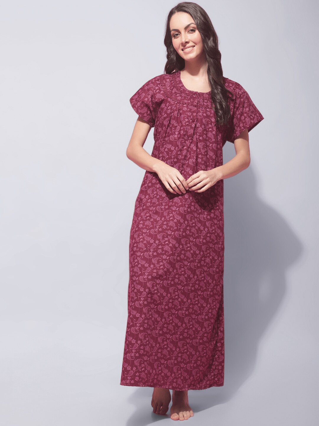 

Secret Wish Floral Printed Pure Cotton Maxi Nightdress, Pink