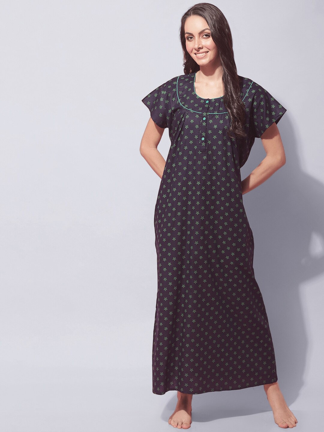 

Secret Wish Floral Printed Pure Cotton Maxi Nightdress, Navy blue