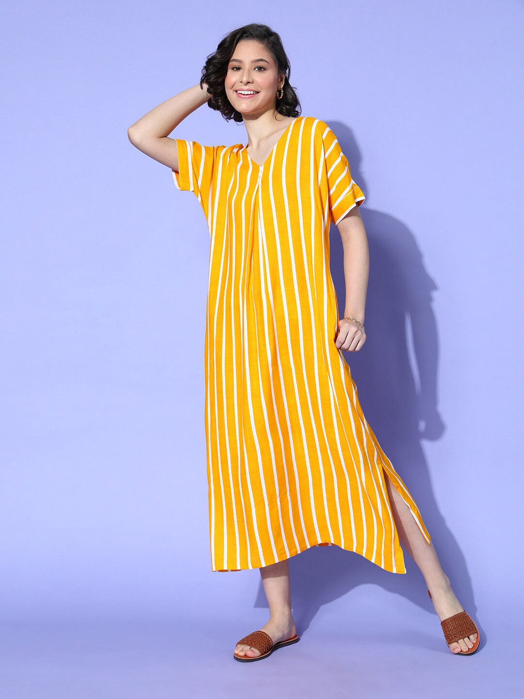 

MBeautiful Striped Maxi Nightdress, Mustard