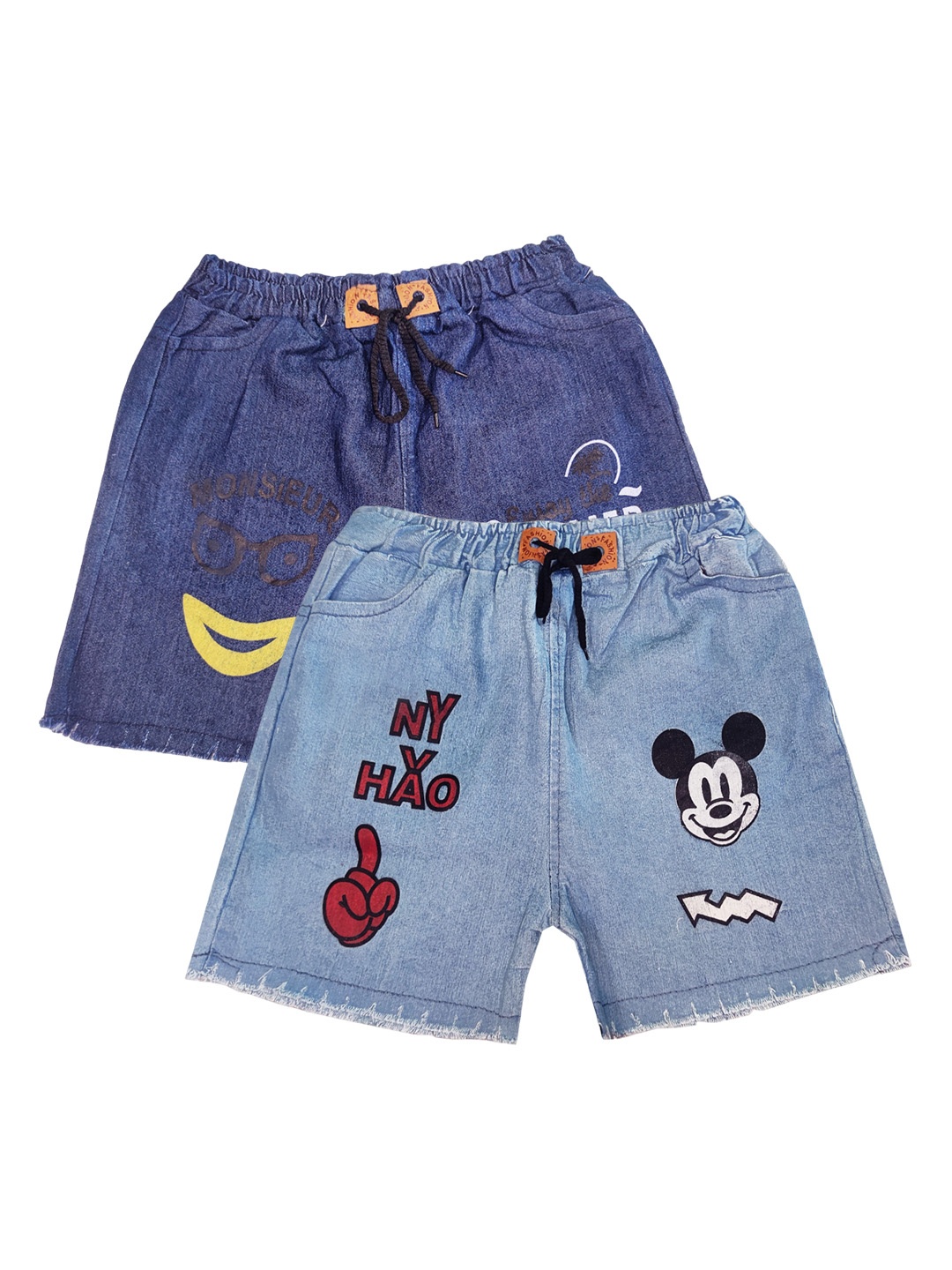 

PINVE Girls Pack Of 2 Mickey Mouse Printed Denim Shorts, Blue