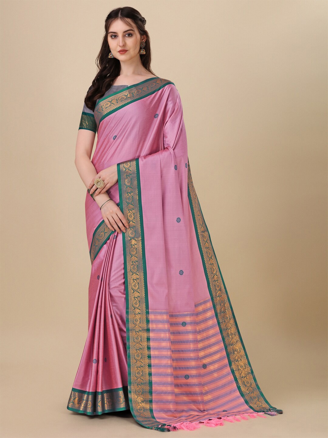 

KALINI Floral Woven Design Silk Cotton Saree, Pink