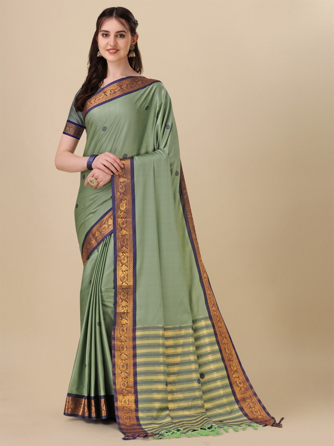 

KALINI Floral Woven Design Silk Cotton Saree, Green