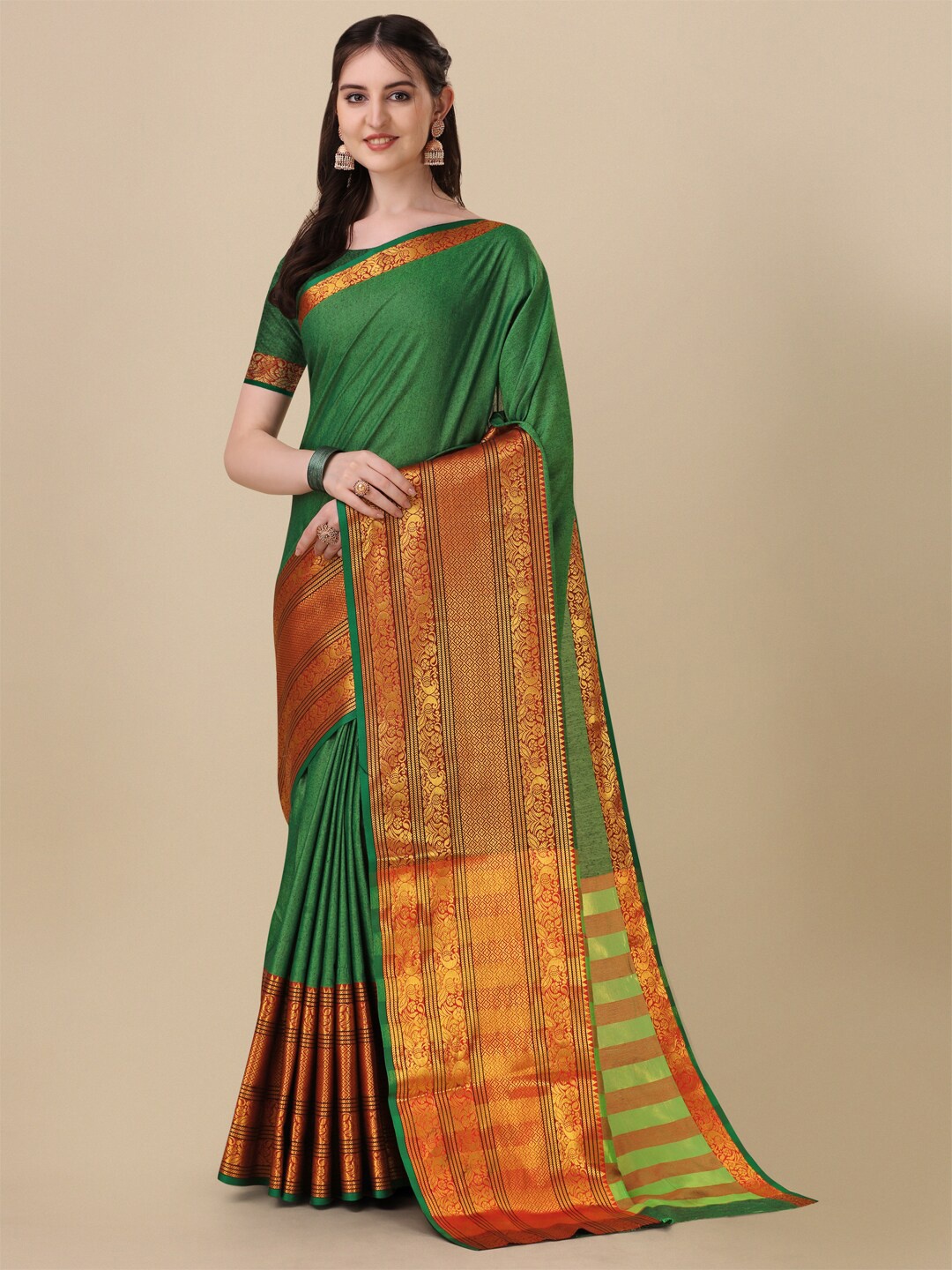 

Mitera Pure Cotton Narayan Peth Saree, Green