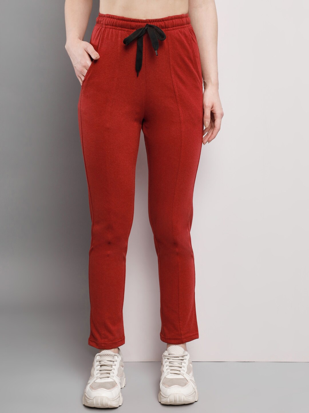 

Q-rious Women Regular Fit Mid-Rise Pure Cotton Track Pants, Maroon