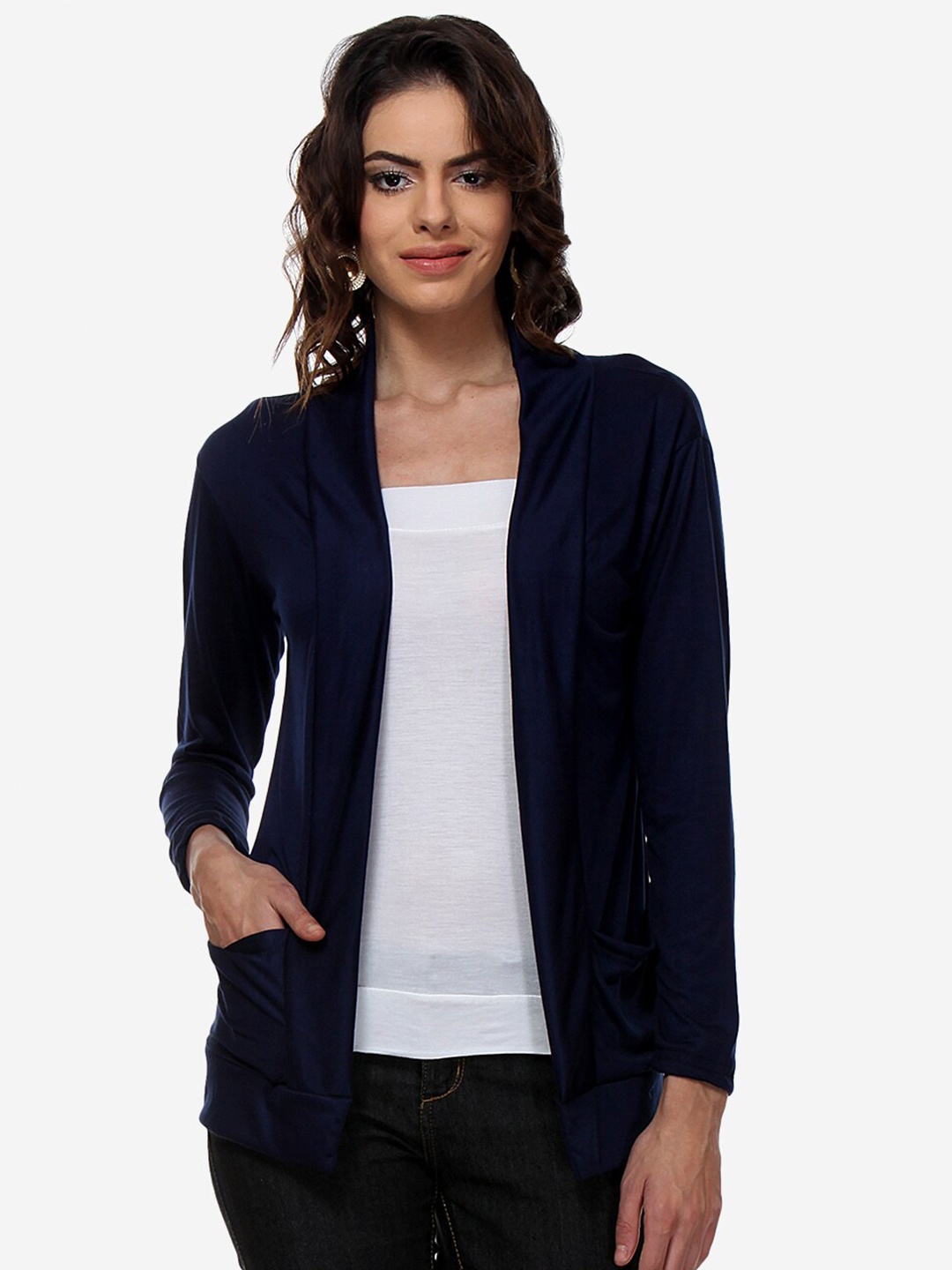 

TEEMOODS Women Open Front Full Sleeves Shrug, Navy blue