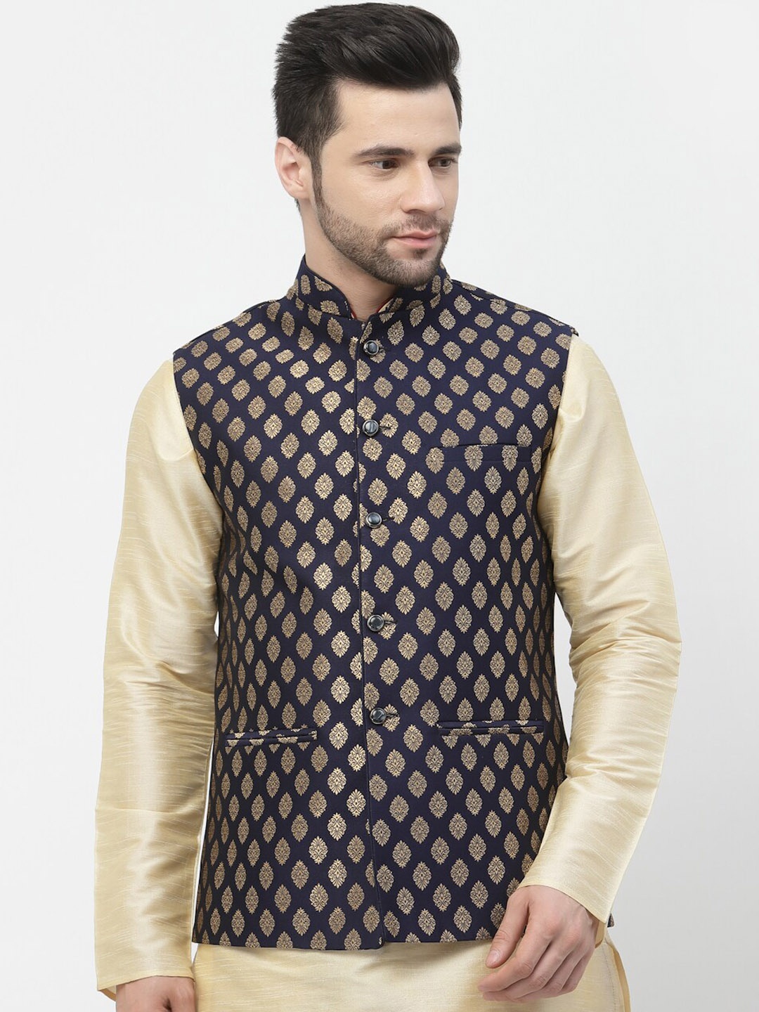 

Badoliya & Sons Men Woven Design Nehru Jacket, Navy blue