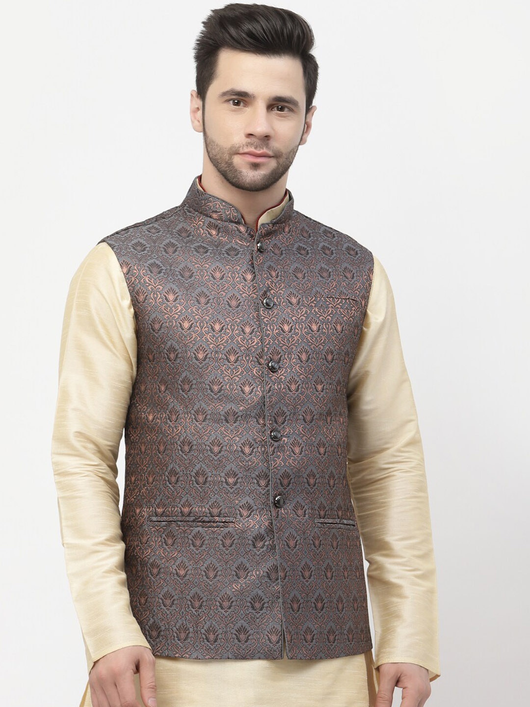 

Badoliya & Sons Woven Design Nehru Jackets, Grey